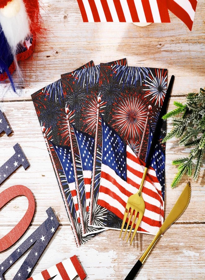Whaline 100Pcs Patriotic Guest Napkins Fireworks American Flag Disposable Napkins 4th of July Dinner Hand Napkin Towel for Independence Day Memorial Day Party Supplies - Image 4